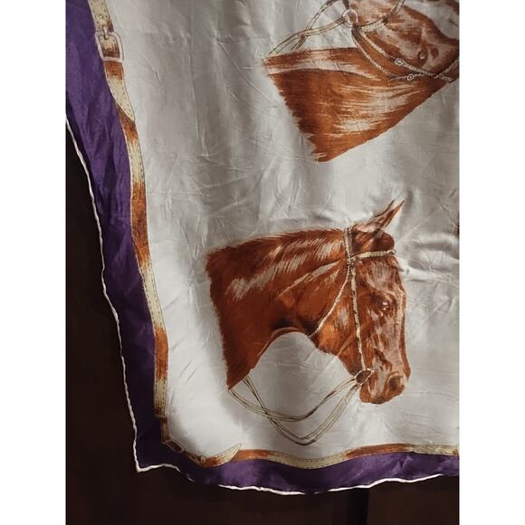 Vintage Silk Horse Scarf Horse's prints equestrian purple brown purple square - Picture 3 of 10
